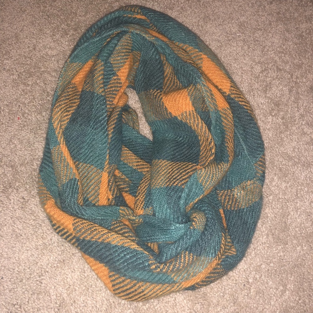 Mustard/Jade Plaid Infinity Scarf